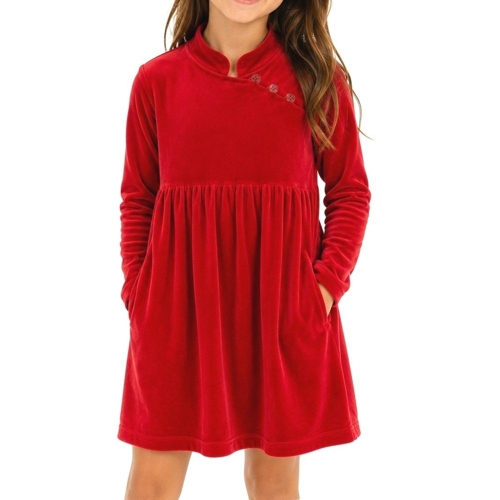 Hanna‎ Andersson Red Velour Long Sleeve Dress Girls Holiday